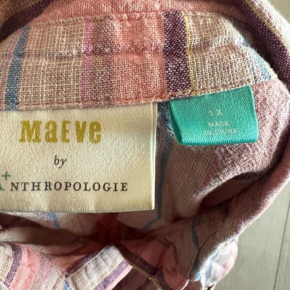 Anthropologie Maeve Lida Button Down Stripe Linen Top Pink size 1X - Picture 5 of 10